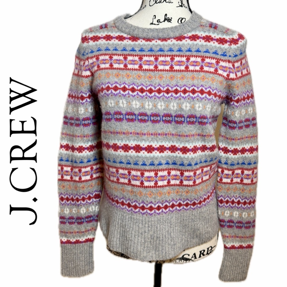 J. Crew Holly Fair Isle Sweater 100%Wool Sz M Chunky Nordic Maximalist Grandpa